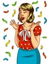 Vector color illustration of a happy girl surprised.