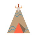 Vector color illustration icon with ceremonial indian chief lodge, wigwam. Wild west symbolic textile element