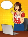 Vector color illustration of a shocked woman in the office.