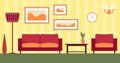 Vector color interior of cartoon living room.