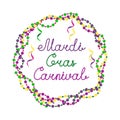 Vector color lettering for Mardi Gras carnival.Mardi gras party design. Collection of french traditional mardi gras symbols Royalty Free Stock Photo