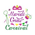 Vector color lettering for Mardi Gras carnival.Mardi gras party design. Collection of french traditional mardi gras symbols Royalty Free Stock Photo