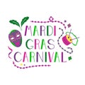 Vector color lettering for Mardi Gras carnival.Mardi gras party design. Collection of french traditional mardi gras symbols Royalty Free Stock Photo