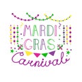 Vector color lettering for Mardi Gras carnival.Mardi gras party design. Collection of french traditional mardi gras symbols Royalty Free Stock Photo