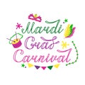 Vector color lettering for Mardi Gras carnival.Mardi gras party design. Collection of french traditional mardi gras symbols Royalty Free Stock Photo