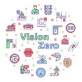 Vector color line icon round set of Vision Zero