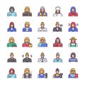 Vector color linear icon set of workers women objects Royalty Free Stock Photo