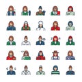 Vector color linear icon set of workers women objects Royalty Free Stock Photo