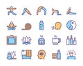 Vector color linear icon set of yoga lifestyle, asana, meditation