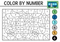 Vector color by number activity with blue bus. City transport scene. Black and white counting game with autobus. Coloring page for Royalty Free Stock Photo