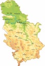 Vector color physical map of Serbia.