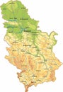 Vector color physical map of Serbia. The territory of a European state