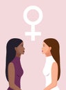 Vector color pop art style illustration of a girl talking. Friendly conversation between two women. Girlfriends tell Royalty Free Stock Photo