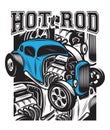 Vector color poster in retro style with hot rod