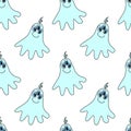 Vector color seamless childish pattern with cute Ghosts. Baby background and texture for Halloween, fabric, wrapping, wallpaper, Royalty Free Stock Photo