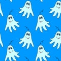 Vector color seamless childish pattern with cute Ghosts. Baby background and texture for Halloween, fabric, wrapping, wallpaper, Royalty Free Stock Photo