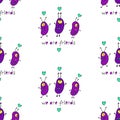 Vector color seamless repeating childish pattern with cute monsters aliens and space doodles. Baby background perfect for fabric, Royalty Free Stock Photo