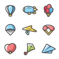 Vector color Set of Aeronautics Icons. Aerostation.