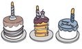 Vector color set with birthday cakes, candles and cupcakes. Cute contour elements of the cake. Funny dessert Royalty Free Stock Photo