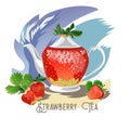Vector color set of tea collection of berries and a teapot with the inscription. Strawberry Tea