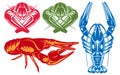 Vector color set with various river crayfish