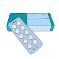 Vector color sketch box and plate of pills Royalty Free Stock Photo