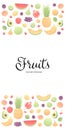 Vector color veggy fruit banner. Modern style vertical flat frame of fruits with horizontal borders isolated on white background. Royalty Free Stock Photo