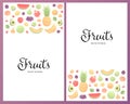 Vector color veggy fruit set of posters. Modern style vertical flat frame of fruits with borders isolated on white background. Royalty Free Stock Photo