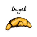 Vector colored baked croissant in doodle style Drawn by hand. Homemade cakes, bakery. Icon, design for the menu of websites,