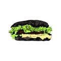 Vector Colored Black Bun Burger Sketch, Hand Drawn Colorful Illustration Isolated on White Background, Vintage Style. Royalty Free Stock Photo