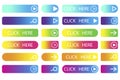 Vector colored buttons, click here. Multi-colored buttons for the site. Rectangles with a gradient. Stock image Royalty Free Stock Photo