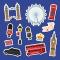 Vector cartoon London stickers set illustration. England attractions banners