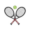 Vector colored crossed tennis rackets and ball Royalty Free Stock Photo