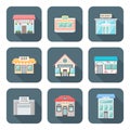 Vector colored flat style various buildings icons set Royalty Free Stock Photo