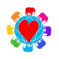 Eight elephants around the globe with a heart.