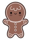 Vector colored kawaii gingerbread man. Cute Christmas biscuit character illustration isolated on white background. New Year or Royalty Free Stock Photo