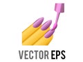 Vector colored purple nail polish being applied to finger nails icon