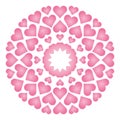 Vector colored round loving cute mandala with baby pink hearts - adult coloring book page