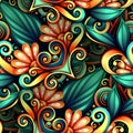 Vector Colored Seamless Pattern with Floral Ornament Royalty Free Stock Photo