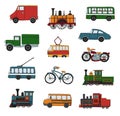 Vector colored set of retro engines and transport Royalty Free Stock Photo