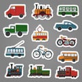 Vector colored set of retro engines and transport stickers