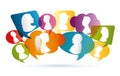 Vector colored Speech bubble. Profile silhouette. Group of people talking. Crowd talking. Communication between people