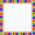 Vector colored square frame made of pencils on notebook page background