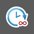 Vector colored sticker of time, hours and infinity. Layers group Royalty Free Stock Photo