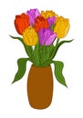 Vector colored tulips bunch in ceramic vase Royalty Free Stock Photo