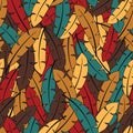 Vector colorful abstract contour feathers seamless pattern Royalty Free Stock Photo