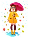 Vector colorful autumn illustration of rainy day. Royalty Free Stock Photo