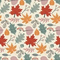 Vector colorful autumn natural seamless pattern with fall leaves and berries.