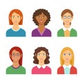 Vector colorful avatar set of pretty different nationality girls Royalty Free Stock Photo