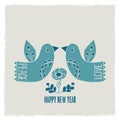 Vector colorful birds greeting card on color background.